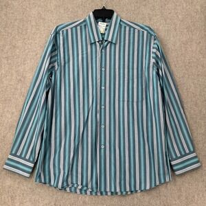 NWT Alan Flusser Button Up Shirt SZ LARGE Blue Stripes‎ Long Sleeve